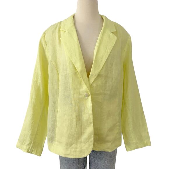 J Jill Love Linen Blazer Jacket One-Button Lightweight Lemondrop XL NWT - Picture 1 of 14